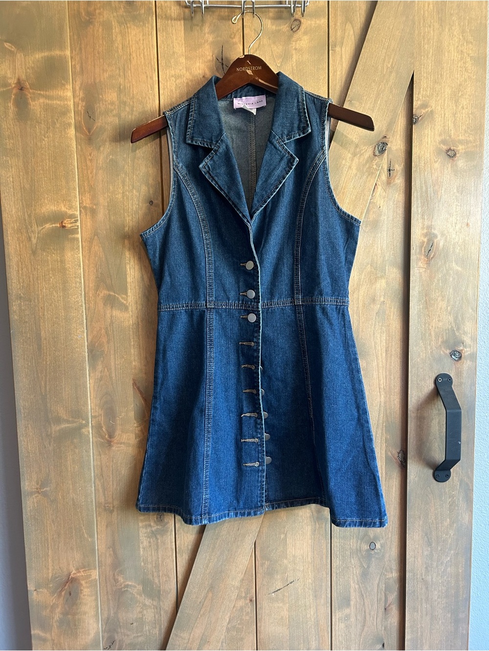 Sleeveless Dark Blue Denim Mini Dress with Button Front